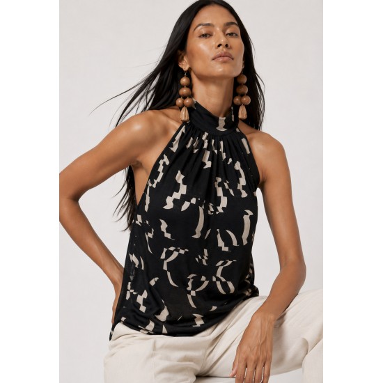 Blusa Trapézio Kaiapó Malha Fibra de Bambu Estampa Maria