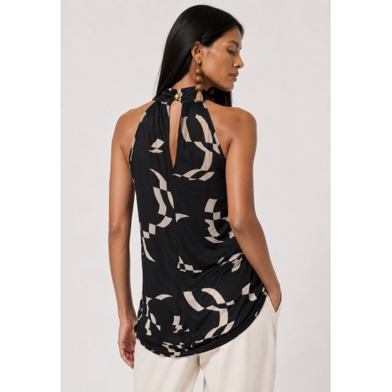 Blusa Trapézio Kaiapó Malha Fibra de Bambu Estampa Maria