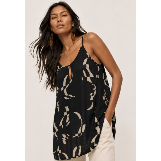 Blusa Regata Caacica Trapézio Fibra de Bambu Estampa Maria