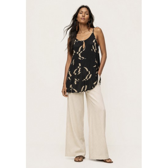Blusa Regata Caacica Trapézio Fibra de Bambu Estampa Maria