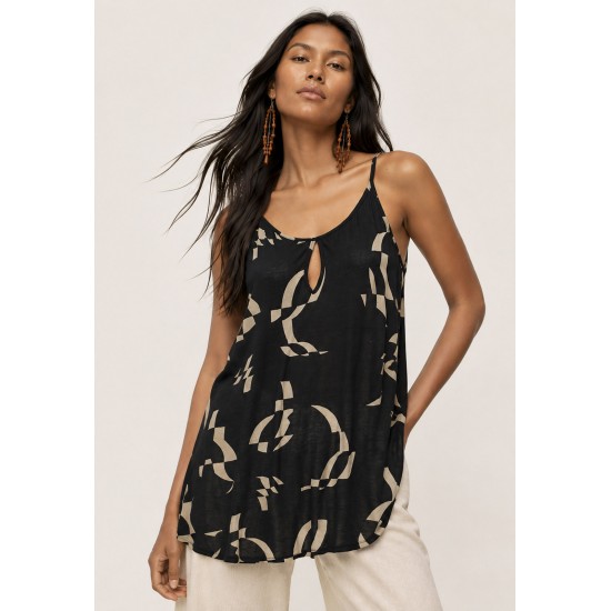 Blusa Regata Caacica Trapézio Fibra de Bambu Estampa Maria