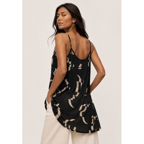 Blusa Regata Caacica Trapézio Fibra de Bambu Estampa Maria