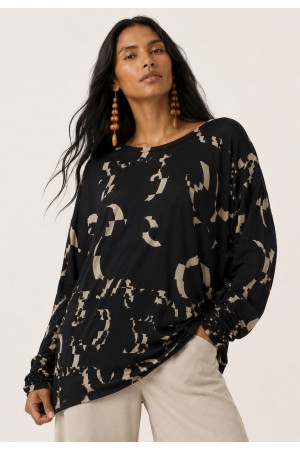Blusa Manga Longa Malha Fibra De Bambu Estampa Maria