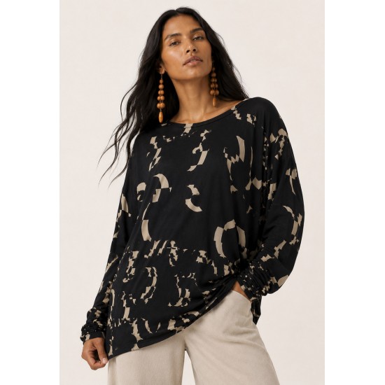 Blusa Manga Longa Malha Fibra De Bambu Estampa Maria