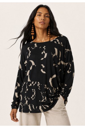Blusa Manga Longa Malha Fibra De Bambu Estampa Maria