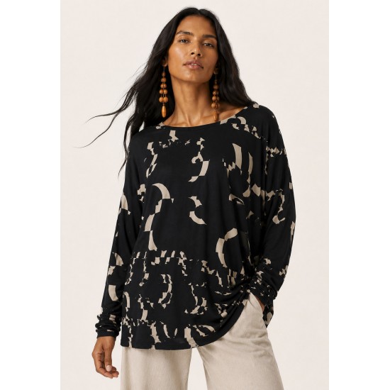 Blusa Manga Longa Malha Fibra De Bambu Estampa Maria