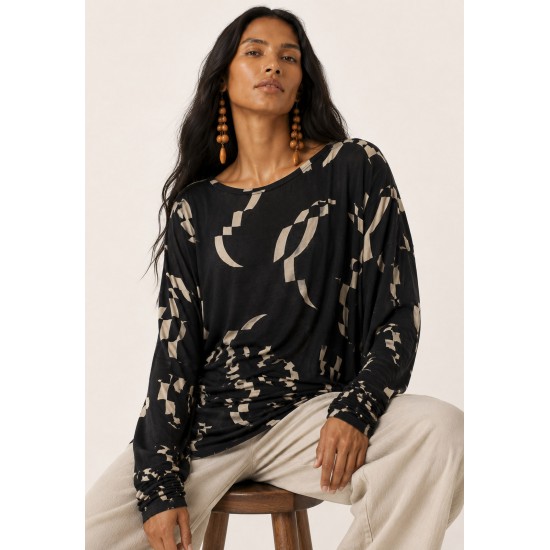 Blusa Manga Longa Malha Fibra De Bambu Estampa Maria