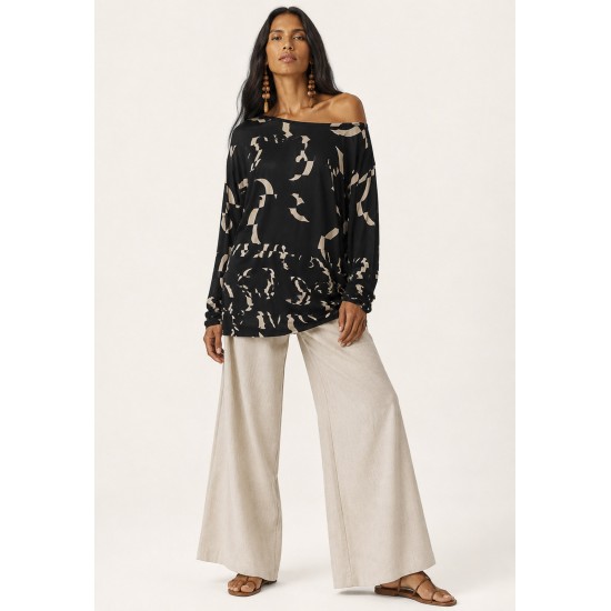 Blusa Manga Longa Malha Fibra De Bambu Estampa Maria