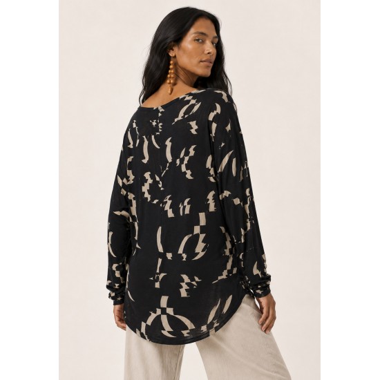 Blusa Manga Longa Malha Fibra De Bambu Estampa Maria
