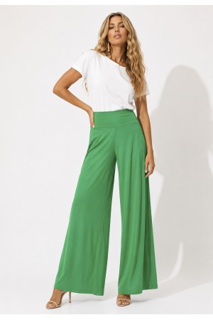 Calça Pantalona Ampla Malha com Bolso Lateral Verde Light