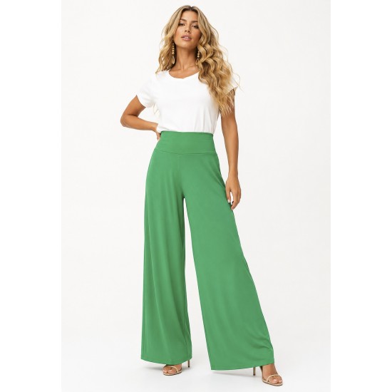 Calça Pantalona Ampla Malha com Bolso Lateral Verde Light