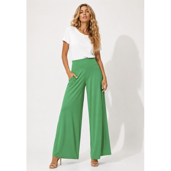 Calça Pantalona Ampla Malha com Bolso Lateral Verde Light