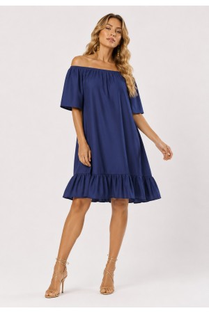 Vestido Curto Mullet Ombro a Ombro Amplo Azul Marinho