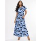 Vestido Longo Morcego Malha Estampa Caminhos de Azul