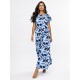 Vestido Longo Morcego Malha Estampa Caminhos de Azul