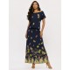 Vestido Longo Morcego Malha Floresce Azul