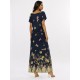 Vestido Longo Morcego Malha Floresce Azul