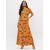 Vestido Longo Morcego Malha Estampa Laranja Floral