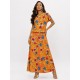 Vestido Longo Morcego Malha Estampa Laranja Floral