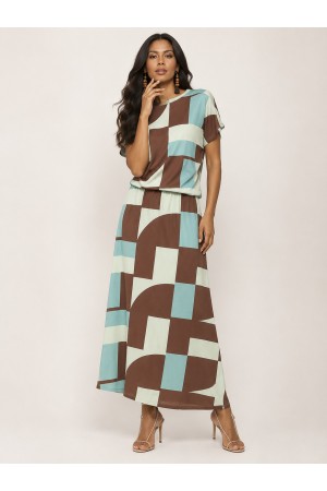 Vestido Longo Morcego Malha Estampa Santa Rosa do Tocantins
