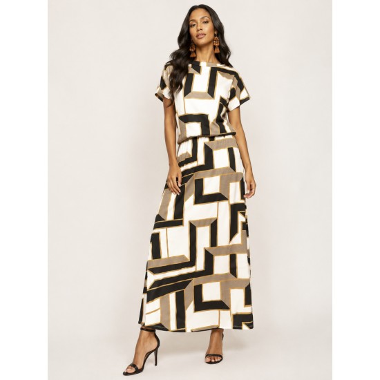 Vestido Longo Morcego Malha Estampa Igaci