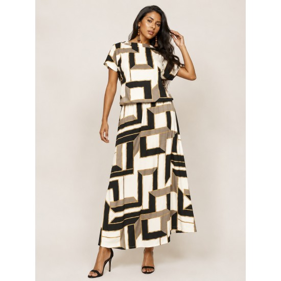 Vestido Longo Morcego Malha Estampa Igaci