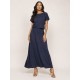 Vestido Longo Morcego Malha Azul Marinho