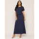 Vestido Longo Morcego Malha Azul Marinho