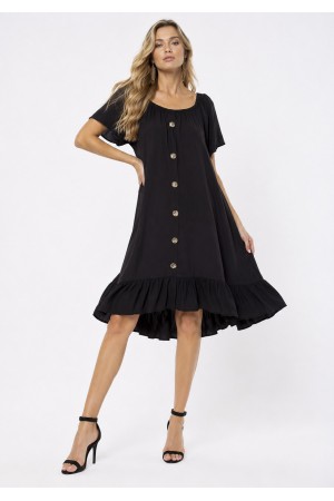 Vestido Curto Viscose Mullet com Botão Ombro a Ombro Amplo Preto