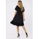 Vestido Curto Viscose Mullet com Botão Ombro a Ombro Amplo Preto