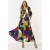 Vestido Midi Viscose Ciganinha com Lapela Estampa Jardim Azul
