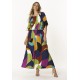 Vestido Midi Viscose Ciganinha com Lapela Estampa Jardim Azul