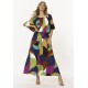 Vestido Midi Viscose Ciganinha com Lapela Estampa Jardim Azul