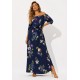 Vestido Midi Viscose Ciganinha com Lapela Estampa Festa das Flores Azul