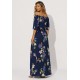 Vestido Midi Viscose Ciganinha com Lapela Estampa Festa das Flores Azul