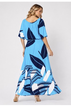 Vestido Midi Viscose Ciganinha com Lapela Estampa Imbé Blue