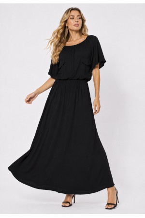 Vestido Midi Viscose Ciganinha com Lapela Preto