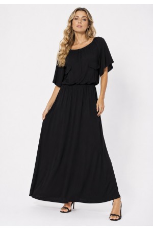 Vestido Midi Viscose Ciganinha com Lapela Preto