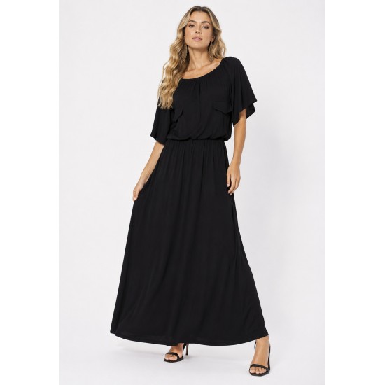 Vestido Midi Viscose Ciganinha com Lapela Preto