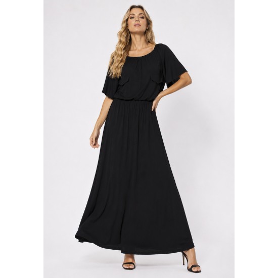 Vestido Midi Viscose Ciganinha com Lapela Preto