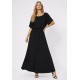 Vestido Midi Viscose Ciganinha com Lapela Preto