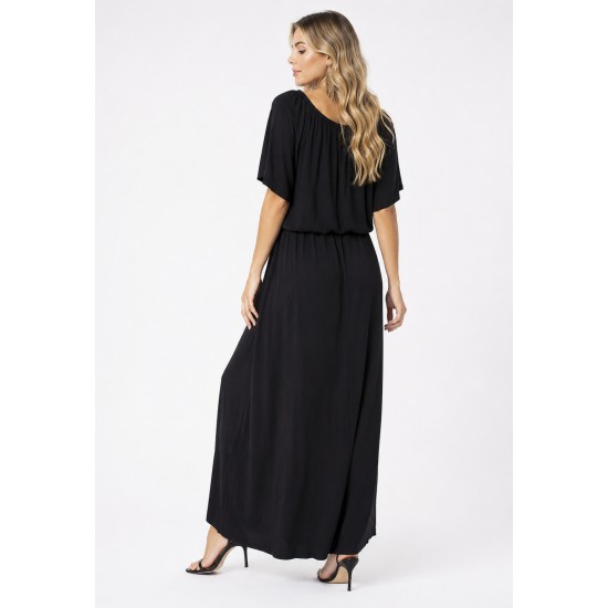 Vestido Midi Viscose Ciganinha com Lapela Preto