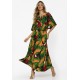 Vestido Midi Viscose Ciganinha com Lapela Estampa Festa dos Tucanos