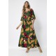 Vestido Midi Viscose Ciganinha com Lapela Estampa Festa dos Tucanos