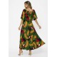 Vestido Midi Viscose Ciganinha com Lapela Estampa Festa dos Tucanos