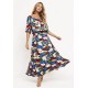 Vestido Midi Viscose Ciganinha com Lapela Estampa Floresce