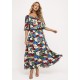 Vestido Midi Viscose Ciganinha com Lapela Estampa Floresce