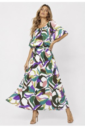 Vestido Midi Viscose Ciganinha com Lapela Estampa Encanto Botânico