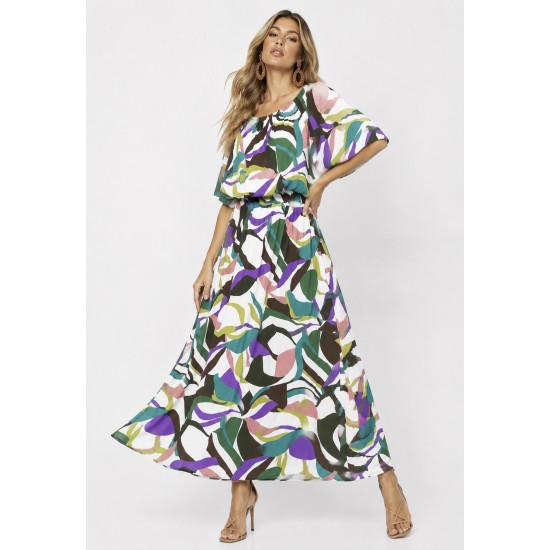 Vestido Midi Viscose Ciganinha com Lapela Estampa Encanto Botânico