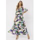 Vestido Midi Viscose Ciganinha com Lapela Estampa Encanto Botânico